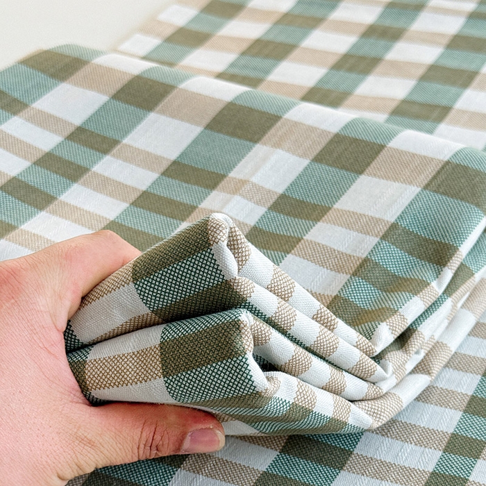 91家纺网 家纺一手货源 找家纺 红日子纺织品 2025新款直播热卖原棉提花锻条老粗布印花床单三件套 卡其格