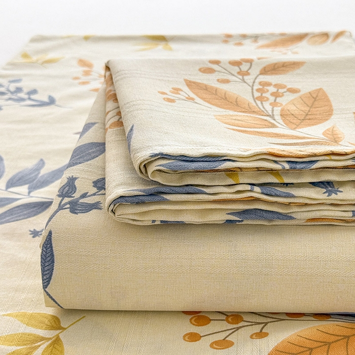 91家纺网 家纺一手货源 找家纺 红日子纺织品 2025新款直播热卖原棉提花锻条老粗布印花床单三件套 柳絮