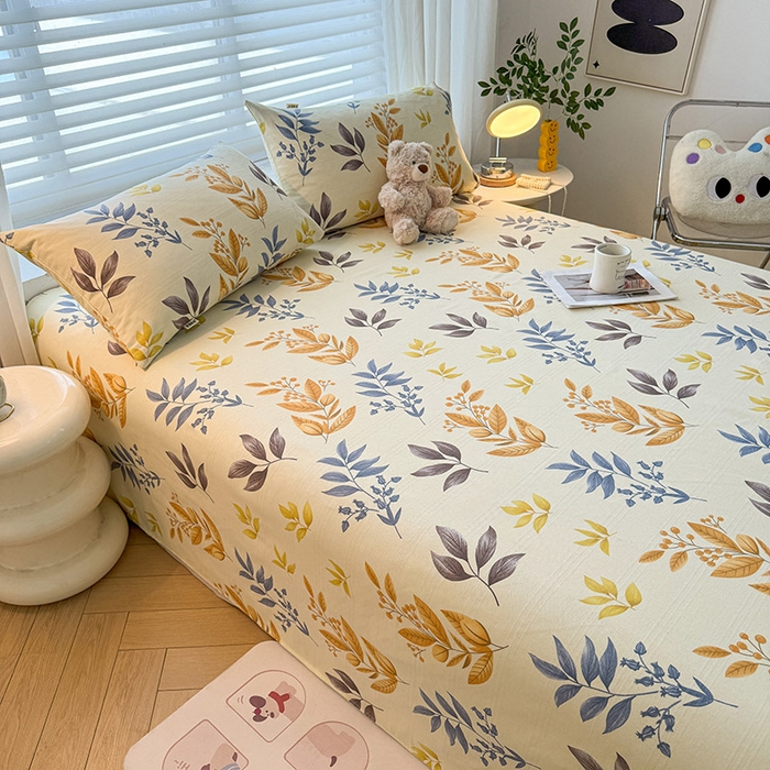 91家纺网 家纺一手货源 找家纺 红日子纺织品 2025新款直播热卖原棉提花锻条老粗布印花床单三件套 柳絮