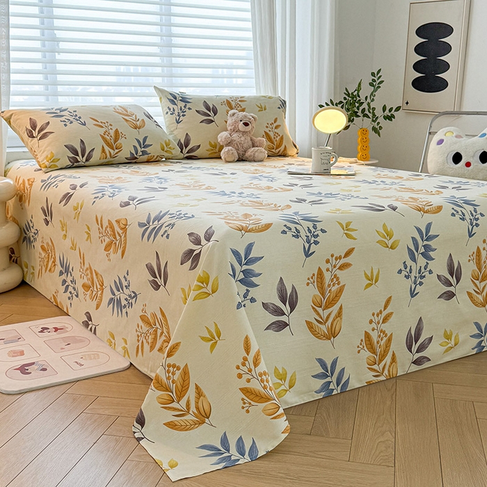 91家纺网 家纺一手货源 找家纺 红日子纺织品 2025新款直播热卖原棉提花锻条老粗布印花床单三件套 柳絮