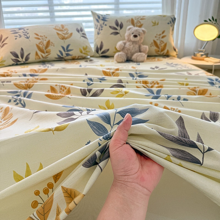 91家纺网 家纺一手货源 找家纺 红日子纺织品 2025新款直播热卖原棉提花锻条老粗布印花床单三件套 柳絮