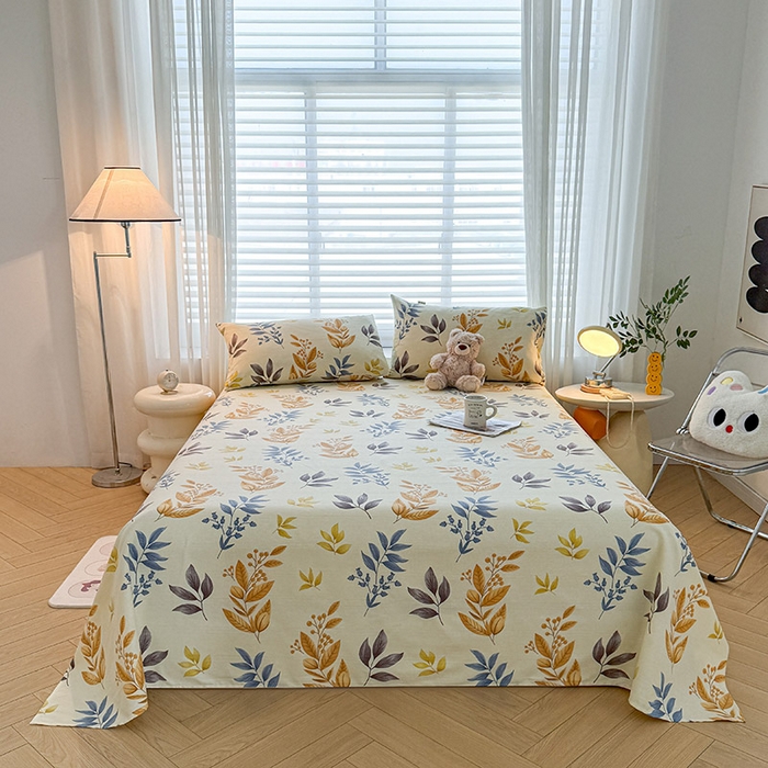 91家纺网 家纺一手货源 找家纺 红日子纺织品 2025新款直播热卖原棉提花锻条老粗布印花床单三件套 柳絮