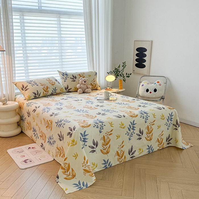 91家纺网 家纺一手货源 找家纺 红日子纺织品 2025新款直播热卖原棉提花锻条老粗布印花床单三件套 柳絮