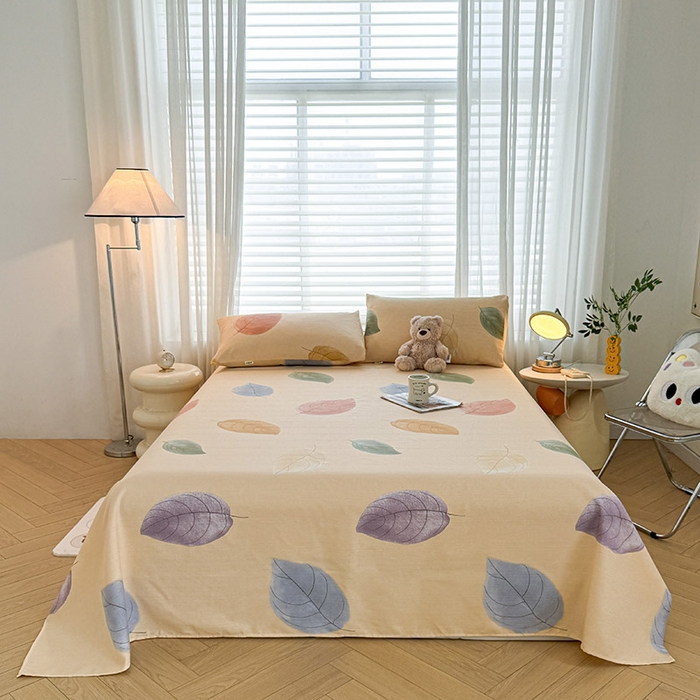 91家纺网 家纺一手货源 找家纺 红日子纺织品 2025新款直播热卖原棉提花锻条老粗布印花床单三件套 飘絮