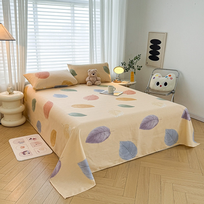 91家纺网 家纺一手货源 找家纺 红日子纺织品 2025新款直播热卖原棉提花锻条老粗布印花床单三件套 飘絮