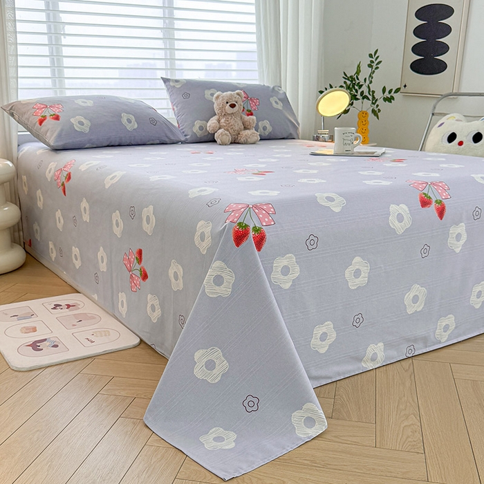 91家纺网 家纺一手货源 找家纺 红日子纺织品 2025新款直播热卖原棉提花锻条老粗布印花床单三件套 蜜桃甜心