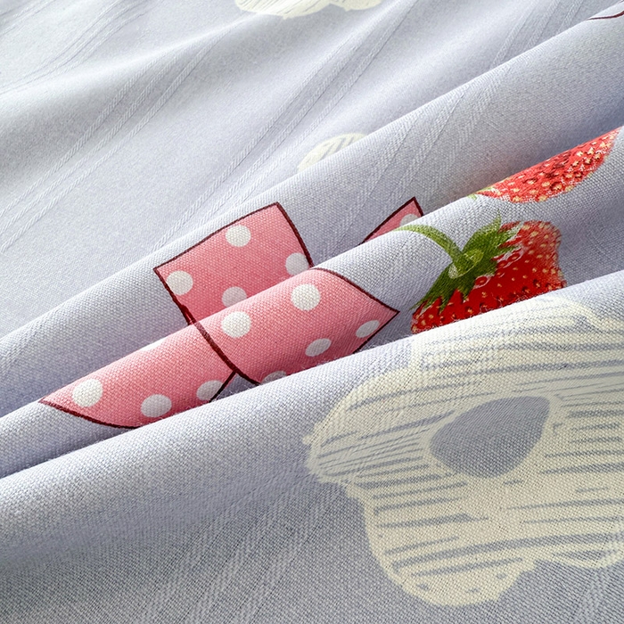 91家纺网 家纺一手货源 找家纺 红日子纺织品 2025新款直播热卖原棉提花锻条老粗布印花床单三件套 蜜桃甜心