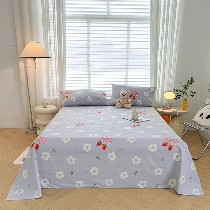 91家纺网 家纺一手货源 找家纺 红日子纺织品 2025新款直播热卖原棉提花锻条老粗布印花床单三件套 蜜桃甜心