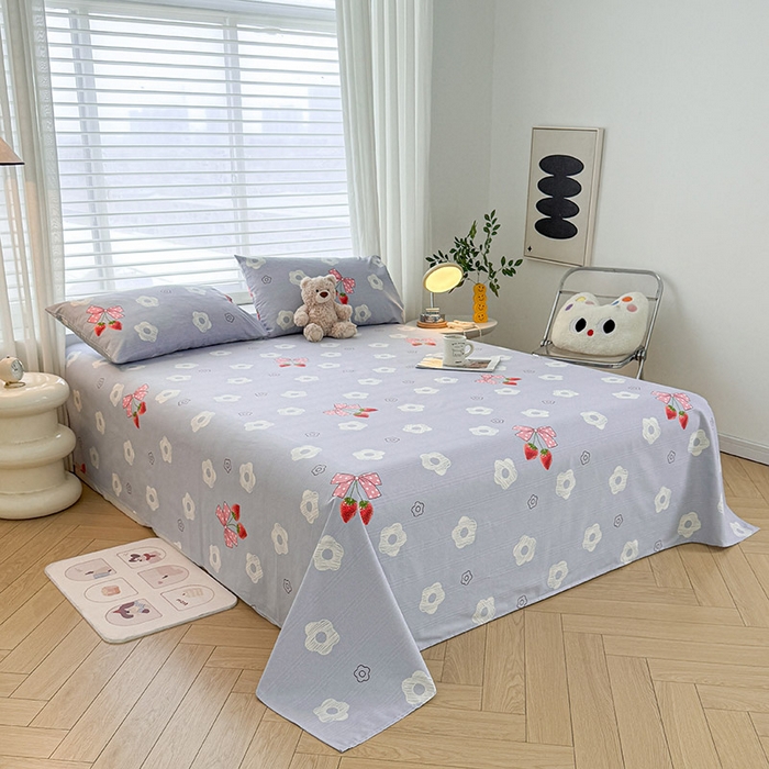 91家纺网 家纺一手货源 找家纺 红日子纺织品 2025新款直播热卖原棉提花锻条老粗布印花床单三件套 蜜桃甜心