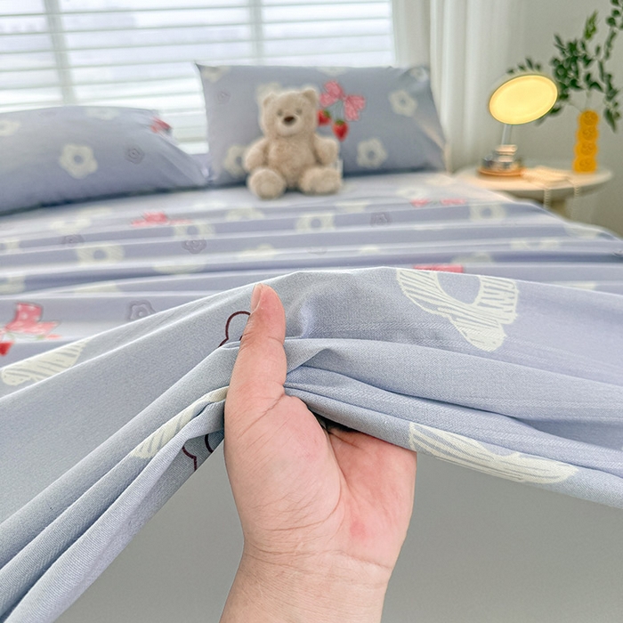 91家纺网 家纺一手货源 找家纺 红日子纺织品 2025新款直播热卖原棉提花锻条老粗布印花床单三件套 蜜桃甜心