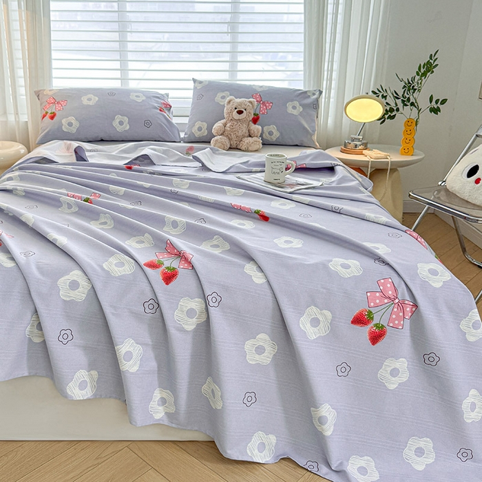 91家纺网 家纺一手货源 找家纺 红日子纺织品 2025新款直播热卖原棉提花锻条老粗布印花床单三件套 蜜桃甜心