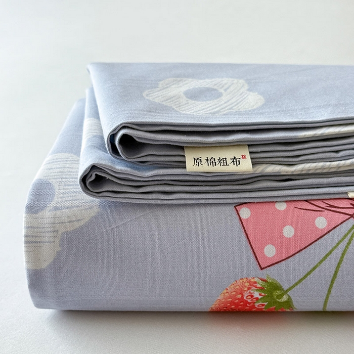 红日子纺织品 2025新款直播热卖原棉提花锻条老粗布印花床单三件套 蜜桃甜心