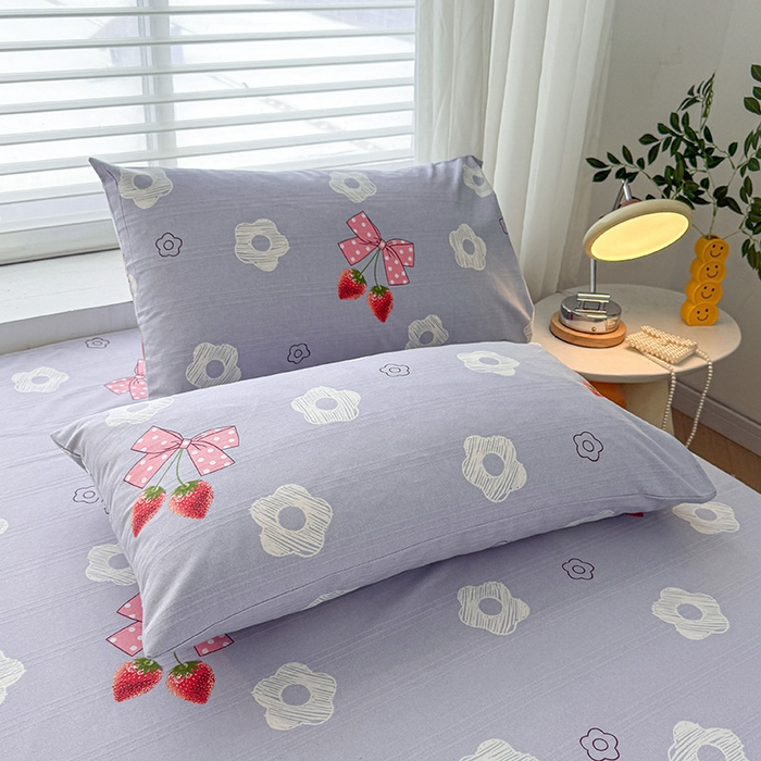 91家纺网 家纺一手货源 找家纺 红日子纺织品 2025新款直播热卖原棉提花锻条老粗布印花床单三件套 蜜桃甜心