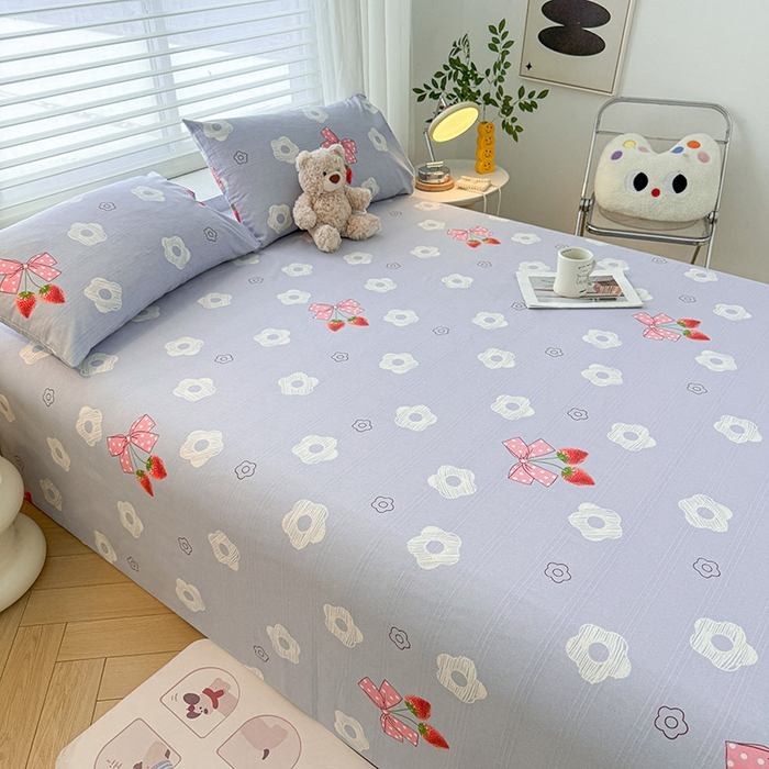 91家纺网 家纺一手货源 找家纺 红日子纺织品 2025新款直播热卖原棉提花锻条老粗布印花床单三件套 蜜桃甜心