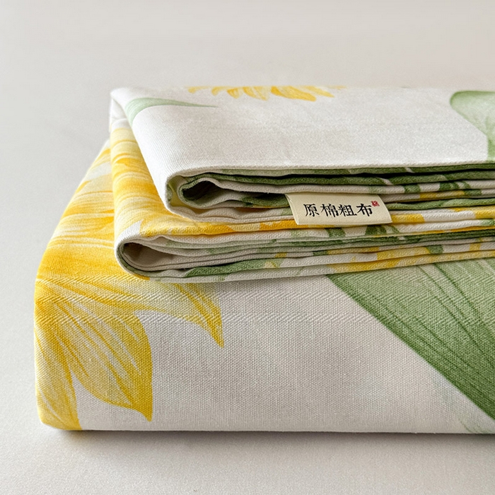 91家纺网 家纺一手货源 找家纺 红日子纺织品 2025新款直播热卖原棉提花锻条老粗布印花床单三件套 向阳花开