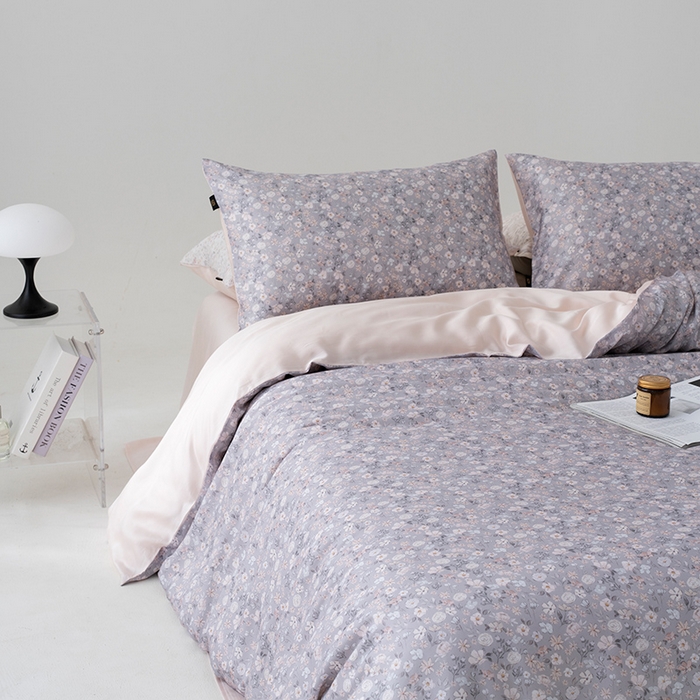 91家纺网 家纺一手货源 找家纺 禾时 2025新款60S兰精天丝数码印花四件套 薇薇安浅灰