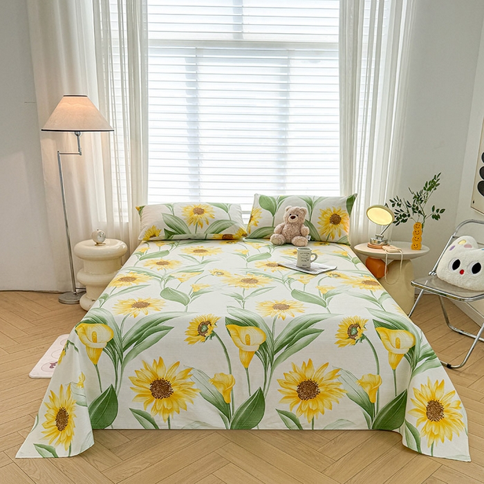 91家纺网 家纺一手货源 找家纺 红日子纺织品 2025新款直播热卖原棉提花锻条老粗布印花床单三件套 向阳花开