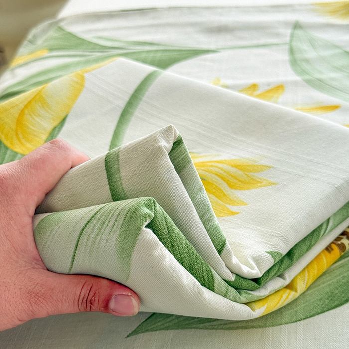 91家纺网 家纺一手货源 找家纺 红日子纺织品 2025新款直播热卖原棉提花锻条老粗布印花床单三件套 向阳花开