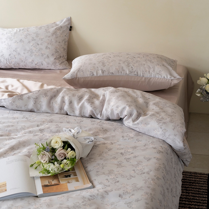 91家纺网 家纺一手货源 找家纺 禾时 2025新款60S兰精天丝数码印花四件套 星芙-灰