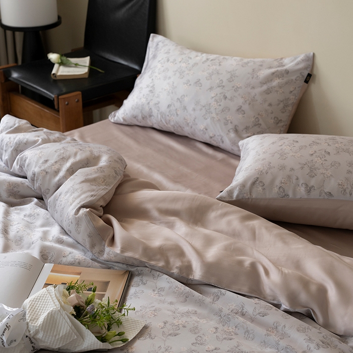 91家纺网 家纺一手货源 找家纺 禾时 2025新款60S兰精天丝数码印花四件套 星芙-灰