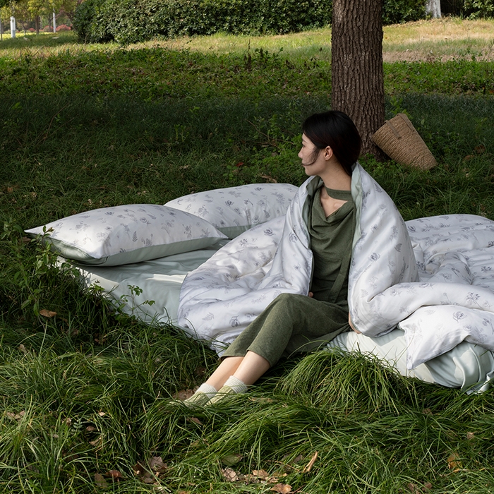 91家纺网 家纺一手货源 找家纺 禾时 2025新款60S兰精天丝数码印花四件套 知晓-绿