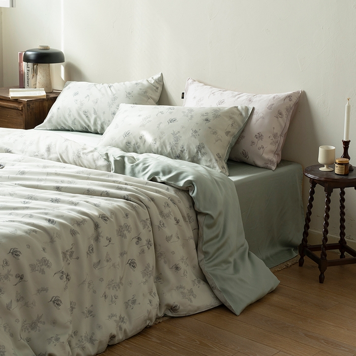 91家纺网 家纺一手货源 找家纺 禾时 2025新款60S兰精天丝数码印花四件套 知晓-绿