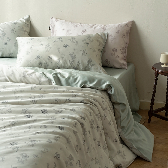 91家纺网 家纺一手货源 找家纺 禾时 2025新款60S兰精天丝数码印花四件套 知晓-绿