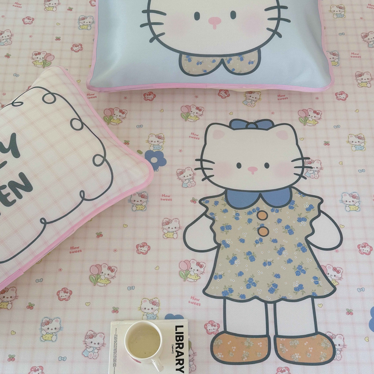 91家纺网 家纺一手货源 找家纺 美乐迪家纺 2025新款碳光凉感丝冰丝凉席席子 可爱小猫