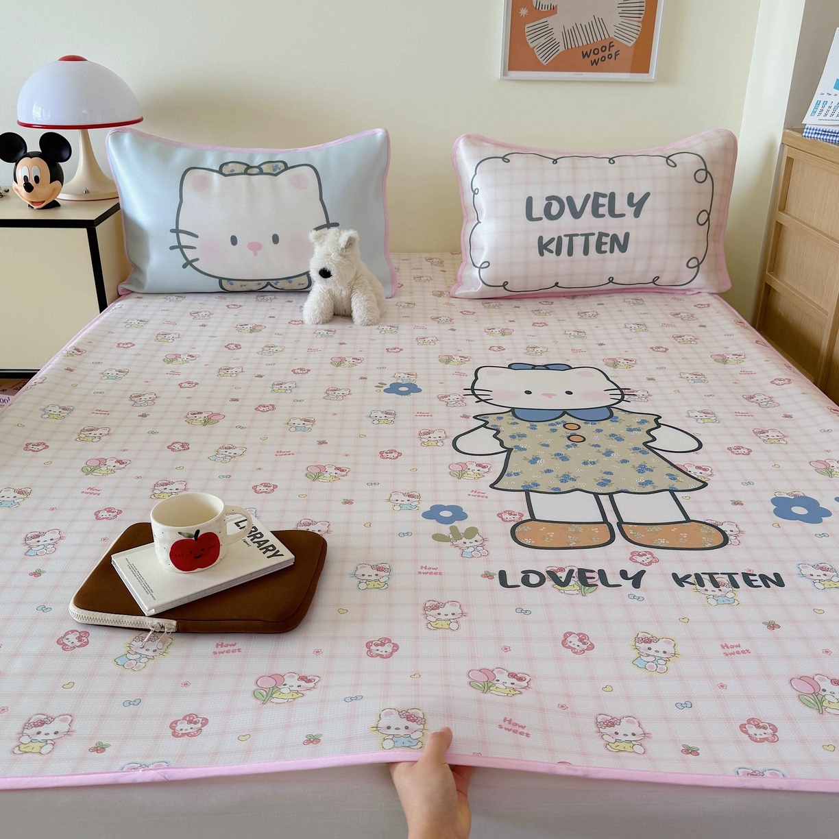 91家纺网 家纺一手货源 找家纺 美乐迪家纺 2025新款碳光凉感丝冰丝凉席席子 可爱小猫