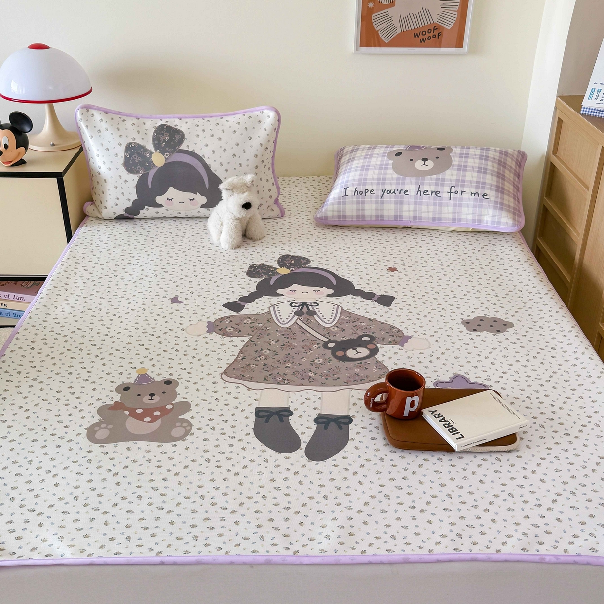 91家纺网 家纺一手货源 找家纺 美乐迪家纺 2025新款碳光凉感丝冰丝凉席席子 可爱女孩