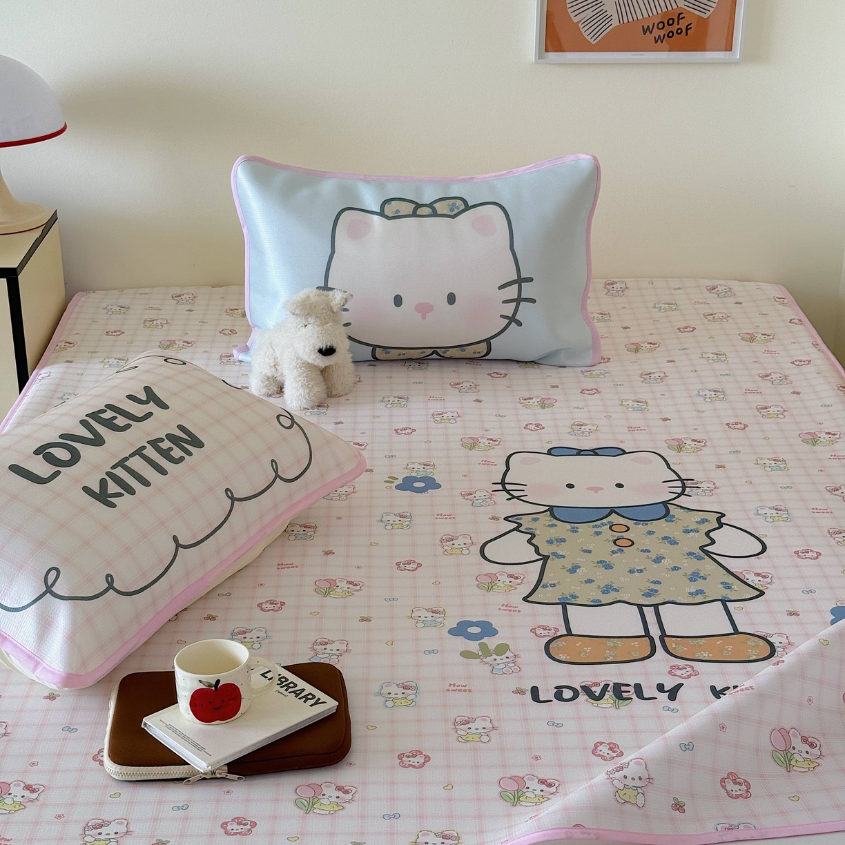 91家纺网 家纺一手货源 找家纺 美乐迪家纺 2025新款碳光凉感丝冰丝凉席席子 可爱小猫