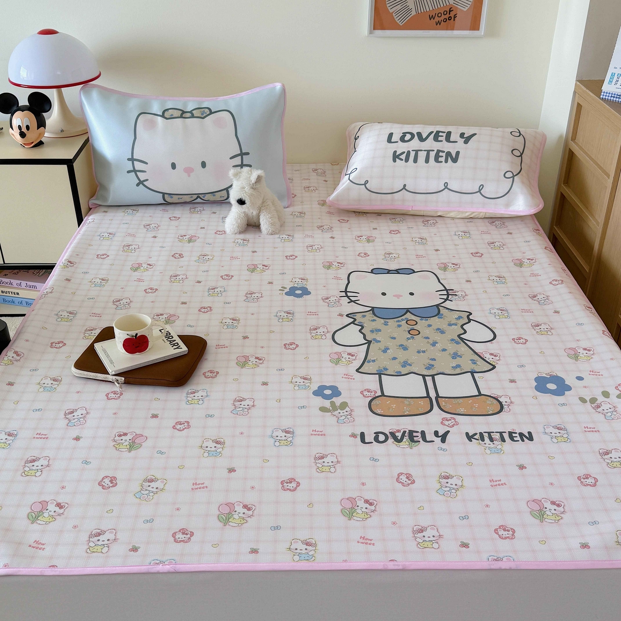 91家纺网 家纺一手货源 找家纺 美乐迪家纺 2025新款碳光凉感丝冰丝凉席席子 可爱小猫