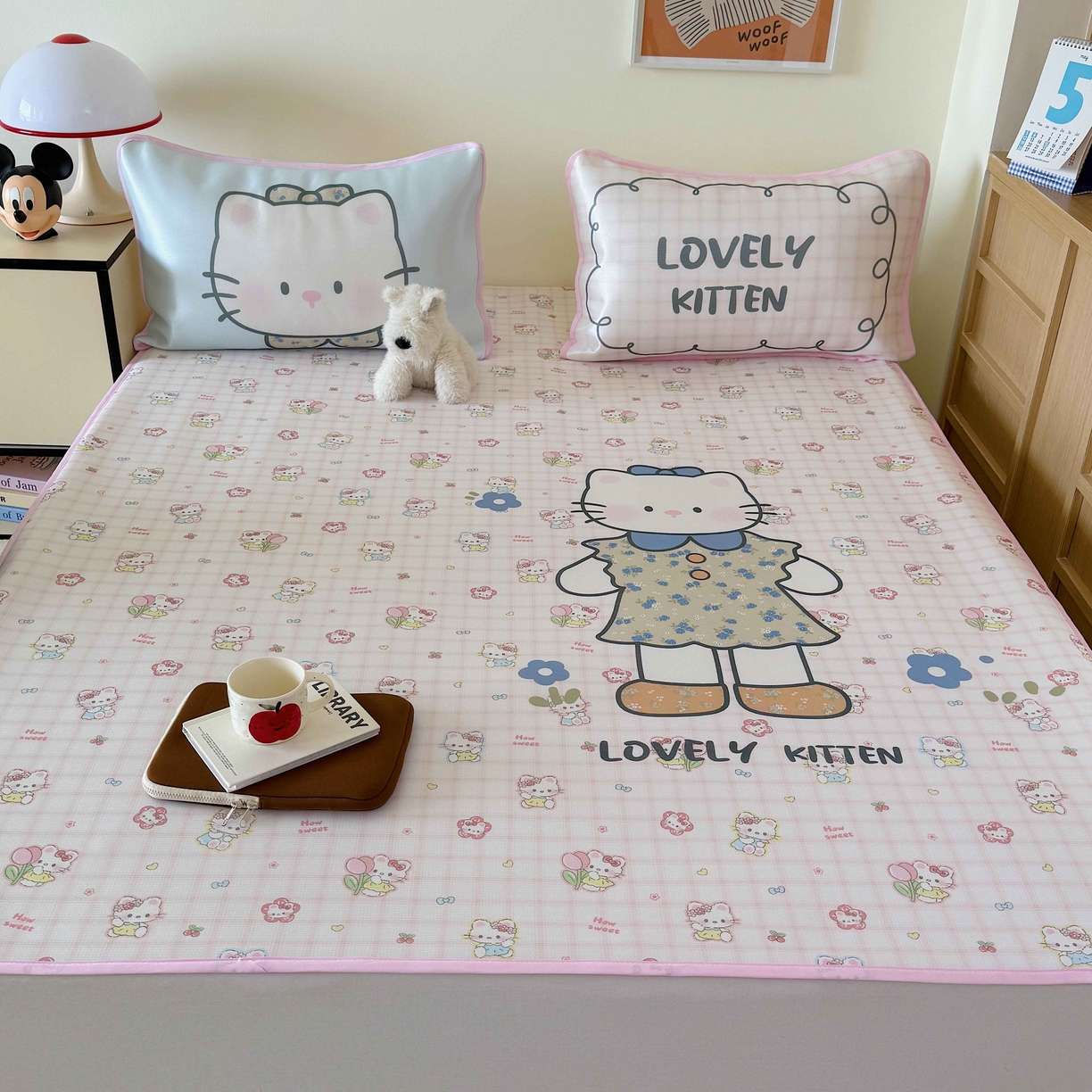 91家纺网 家纺一手货源 找家纺 美乐迪家纺 2025新款碳光凉感丝冰丝凉席席子 可爱小猫