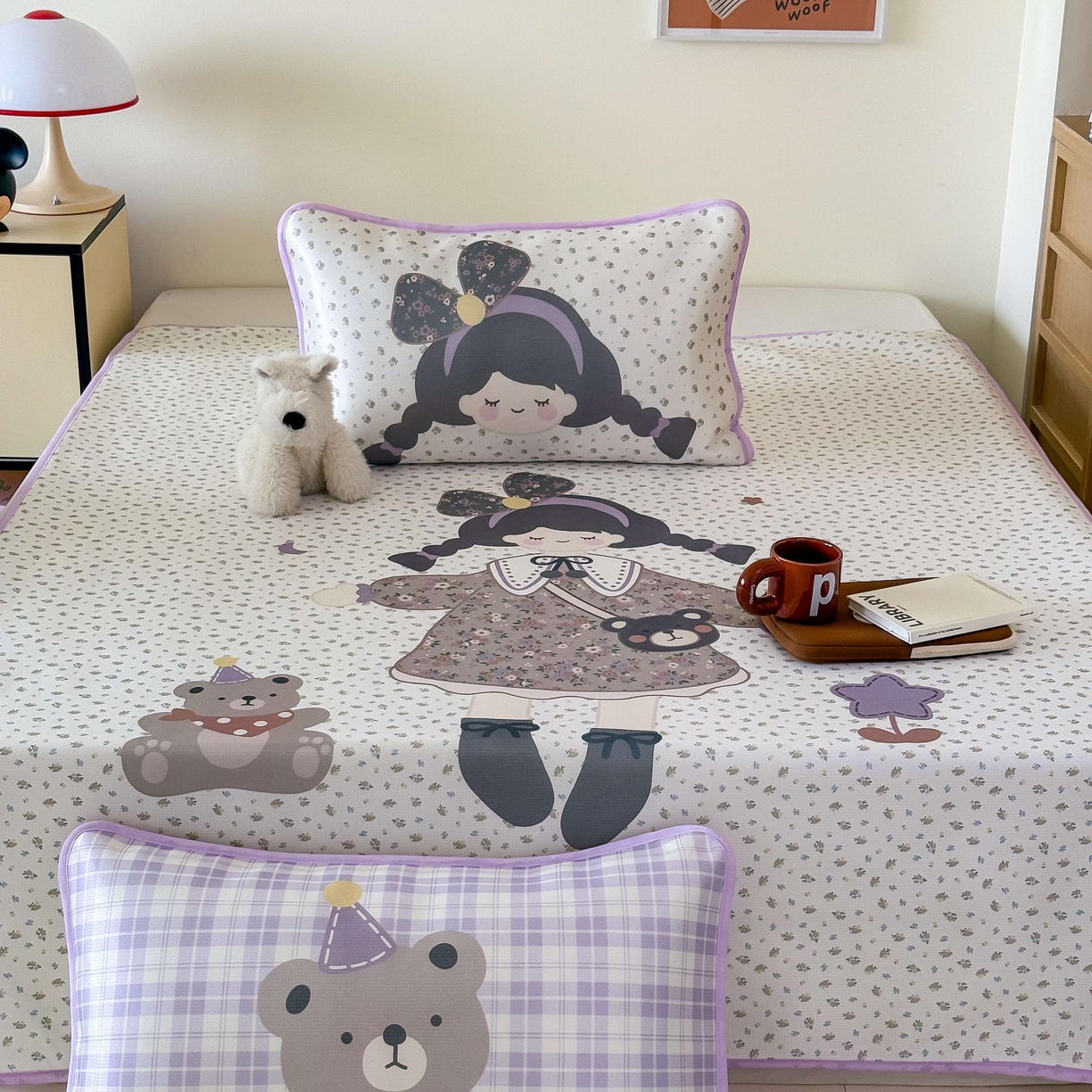 91家纺网 家纺一手货源 找家纺 美乐迪家纺 2025新款碳光凉感丝冰丝凉席席子 可爱女孩