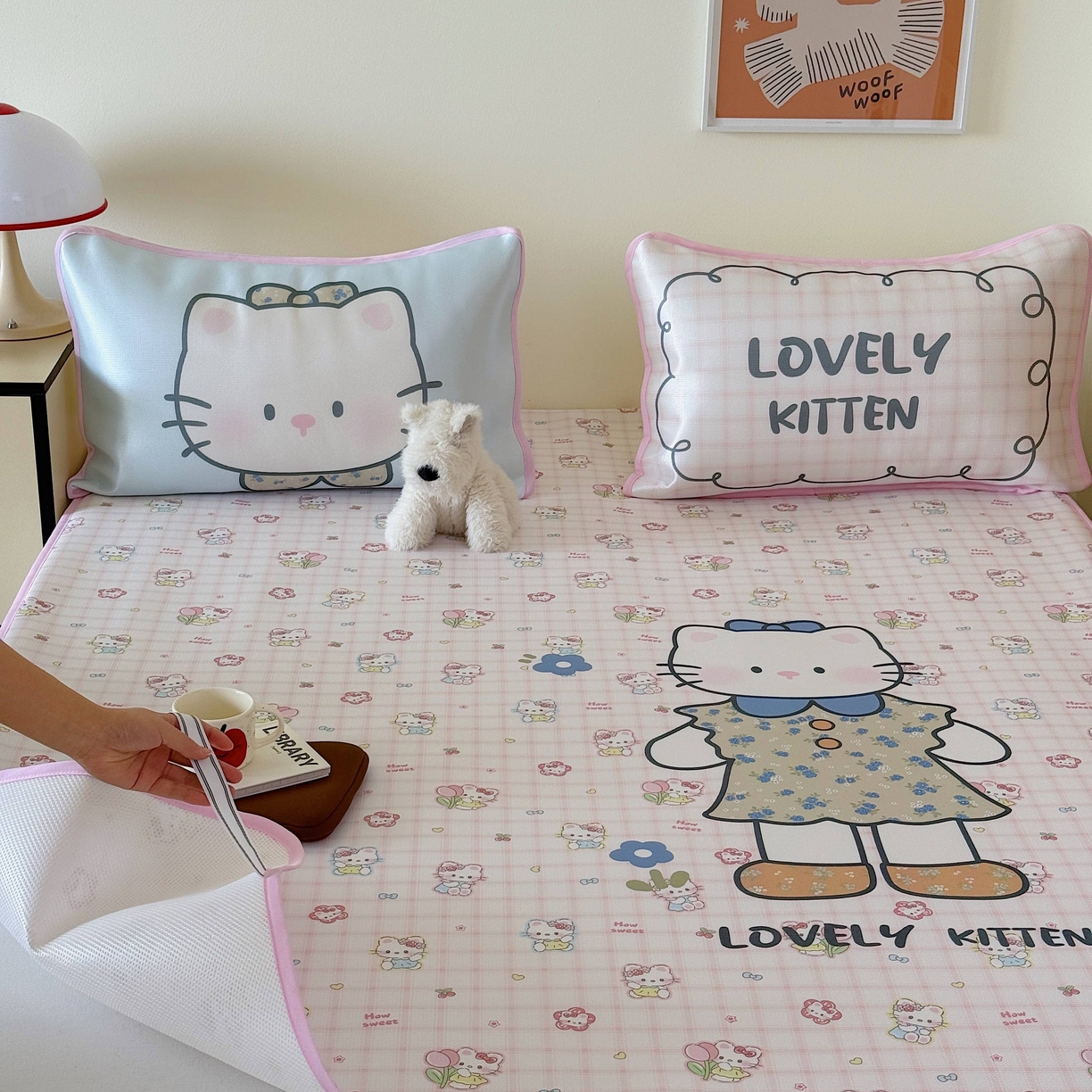 91家纺网 家纺一手货源 找家纺 美乐迪家纺 2025新款碳光凉感丝冰丝凉席席子 可爱小猫