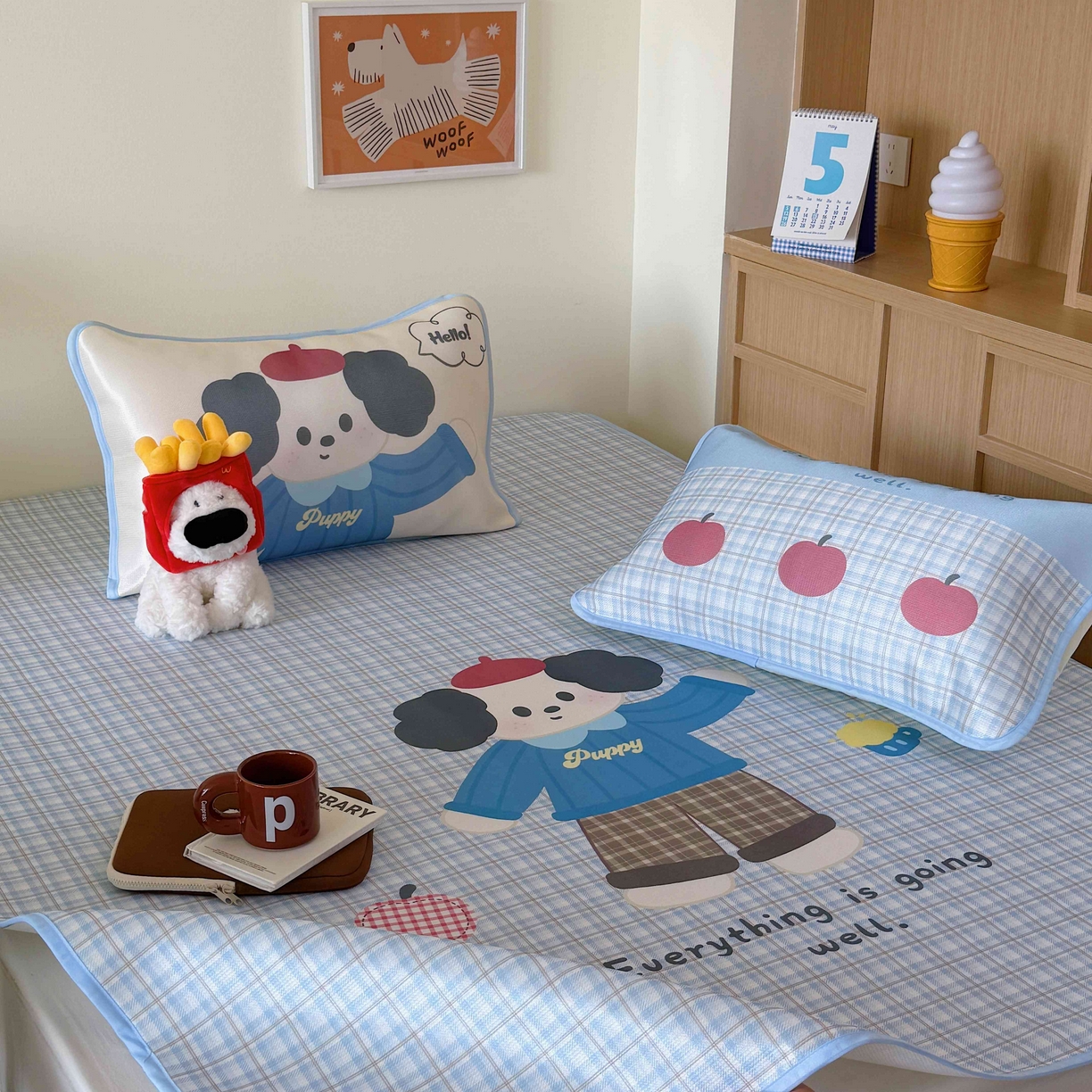 91家纺网 家纺一手货源 找家纺 美乐迪家纺 2025新款碳光凉感丝冰丝凉席席子 卡通小狗