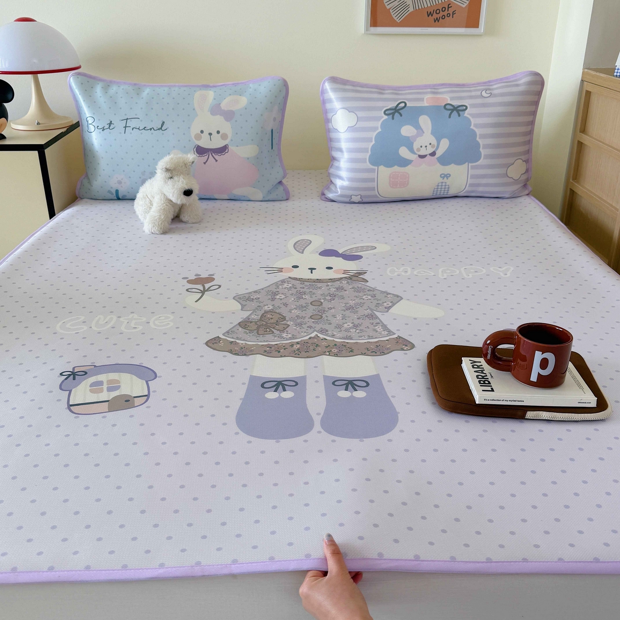 91家纺网 家纺一手货源 找家纺 美乐迪家纺 2025新款碳光凉感丝冰丝凉席席子 碎花小兔