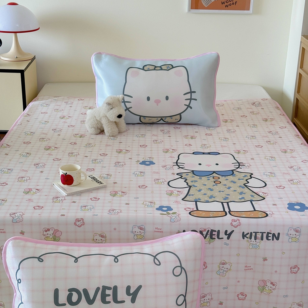 91家纺网 家纺一手货源 找家纺 美乐迪家纺 2025新款碳光凉感丝冰丝凉席席子 可爱小猫