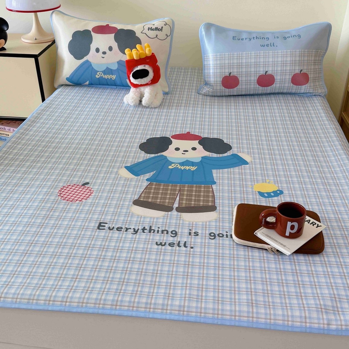 91家纺网 家纺一手货源 找家纺 美乐迪家纺 2025新款碳光凉感丝冰丝凉席席子 卡通小狗