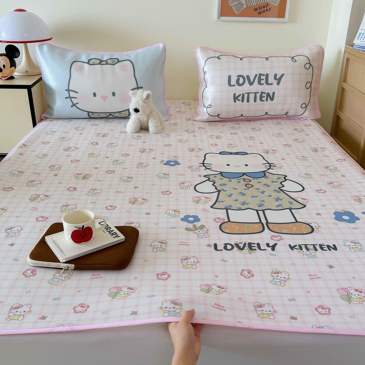 91家纺网 家纺一手货源 找家纺 美乐迪家纺 2025新款碳光凉感丝冰丝凉席席子 可爱小猫