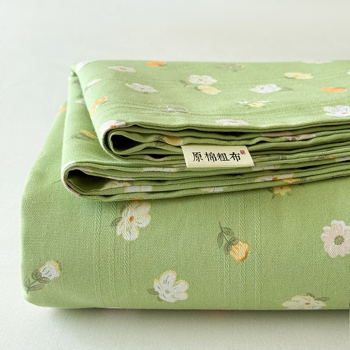 91家纺网 家纺一手货源 找家纺 红日子纺织品 2025新款直播热卖原棉提花锻条老粗布印花床单三件套 春暖花开