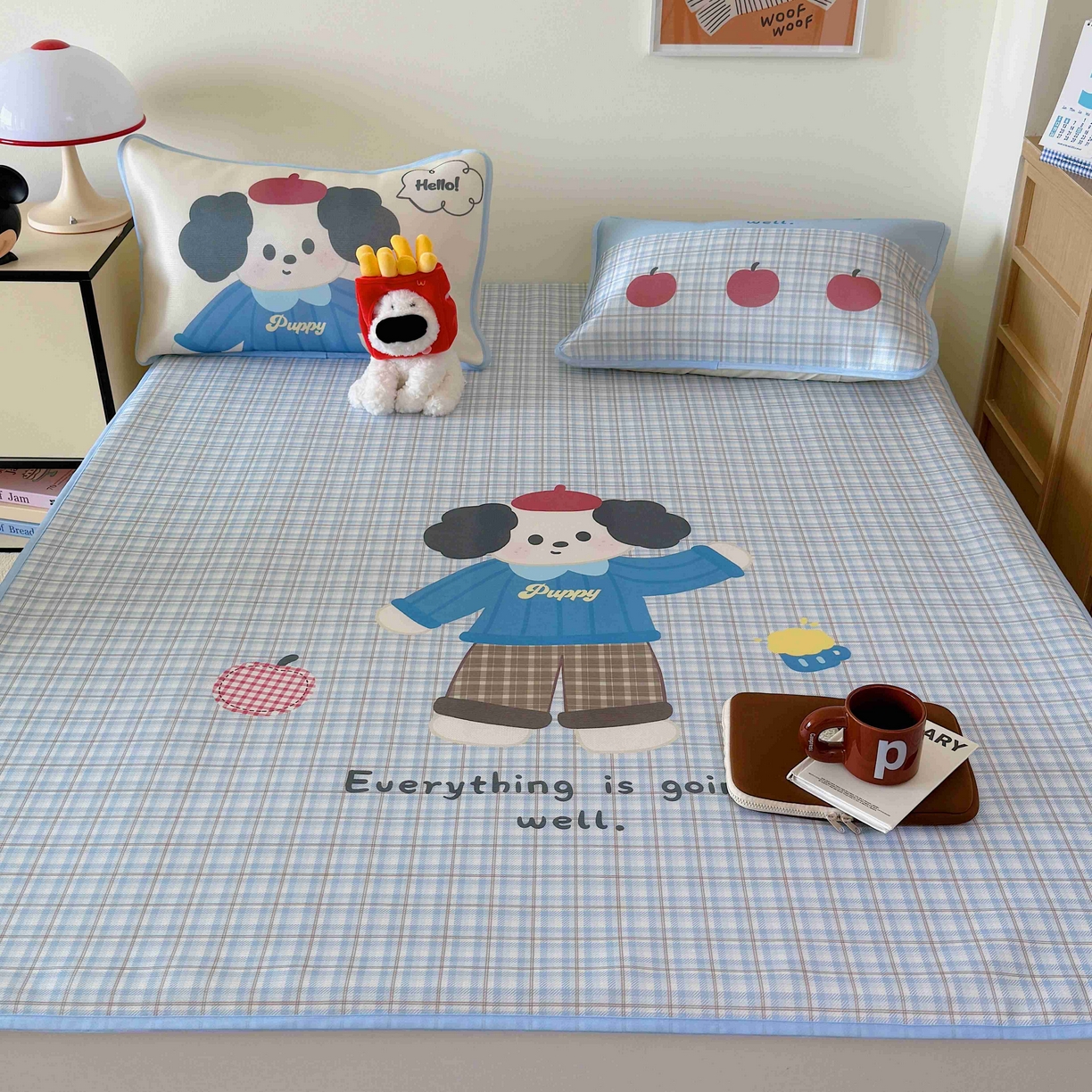 91家纺网 家纺一手货源 找家纺 美乐迪家纺 2025新款碳光凉感丝冰丝凉席席子 卡通小狗