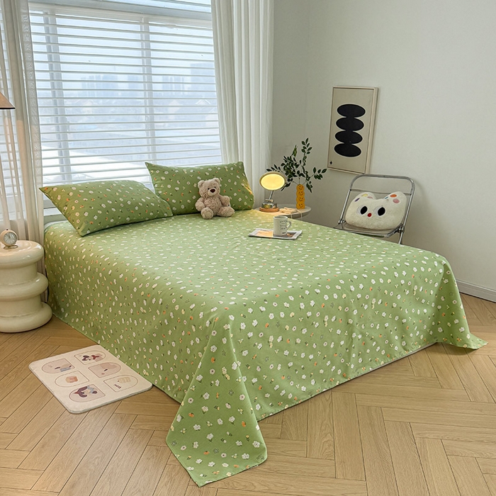 91家纺网 家纺一手货源 找家纺 红日子纺织品 2025新款直播热卖原棉提花锻条老粗布印花床单三件套 春暖花开