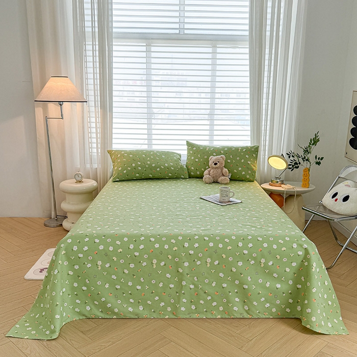 91家纺网 家纺一手货源 找家纺 红日子纺织品 2025新款直播热卖原棉提花锻条老粗布印花床单三件套 春暖花开