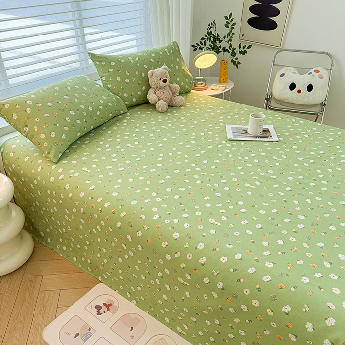 91家纺网 家纺一手货源 找家纺 红日子纺织品 2025新款直播热卖原棉提花锻条老粗布印花床单三件套 春暖花开