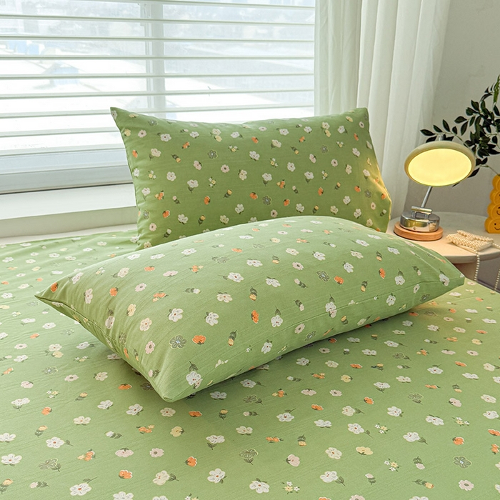 91家纺网 家纺一手货源 找家纺 红日子纺织品 2025新款直播热卖原棉提花锻条老粗布印花床单三件套 春暖花开