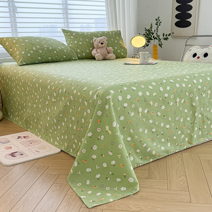 91家纺网 家纺一手货源 找家纺 红日子纺织品 2025新款直播热卖原棉提花锻条老粗布印花床单三件套 春暖花开