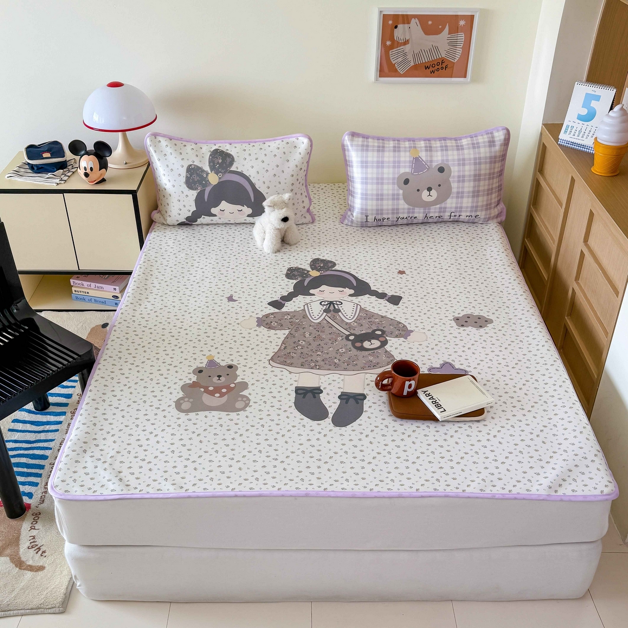 91家纺网 家纺一手货源 找家纺 美乐迪家纺 2025新款碳光凉感丝冰丝凉席席子 可爱女孩