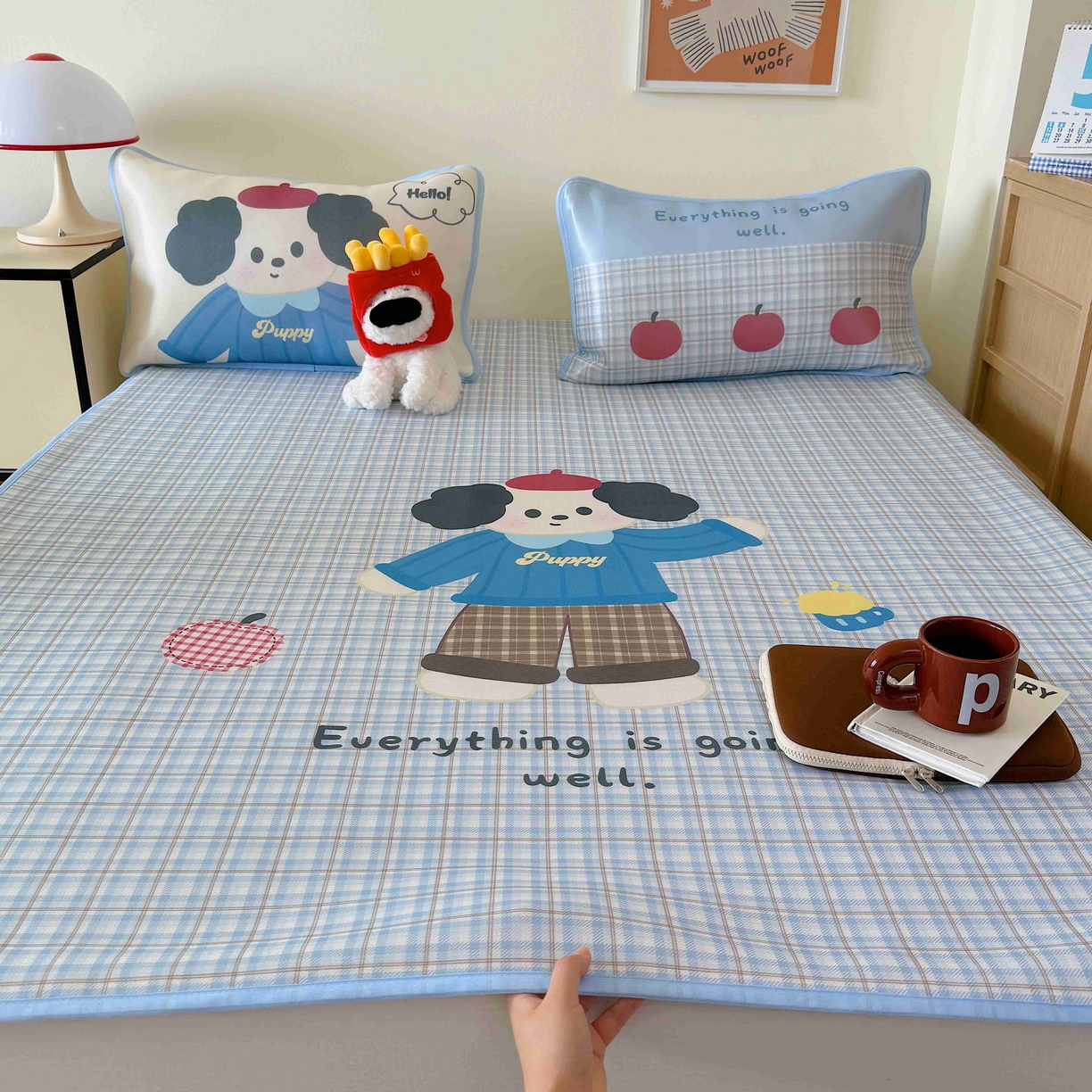 91家纺网 家纺一手货源 找家纺 美乐迪家纺 2025新款碳光凉感丝冰丝凉席席子 卡通小狗