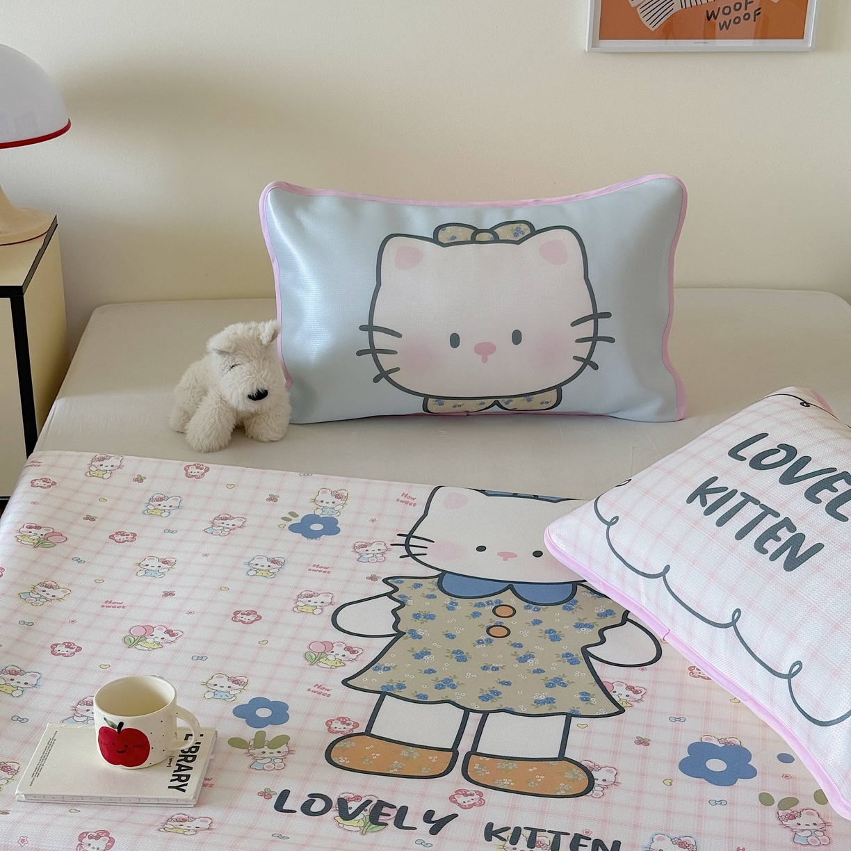 91家纺网 家纺一手货源 找家纺 美乐迪家纺 2025新款碳光凉感丝冰丝凉席席子 可爱小猫